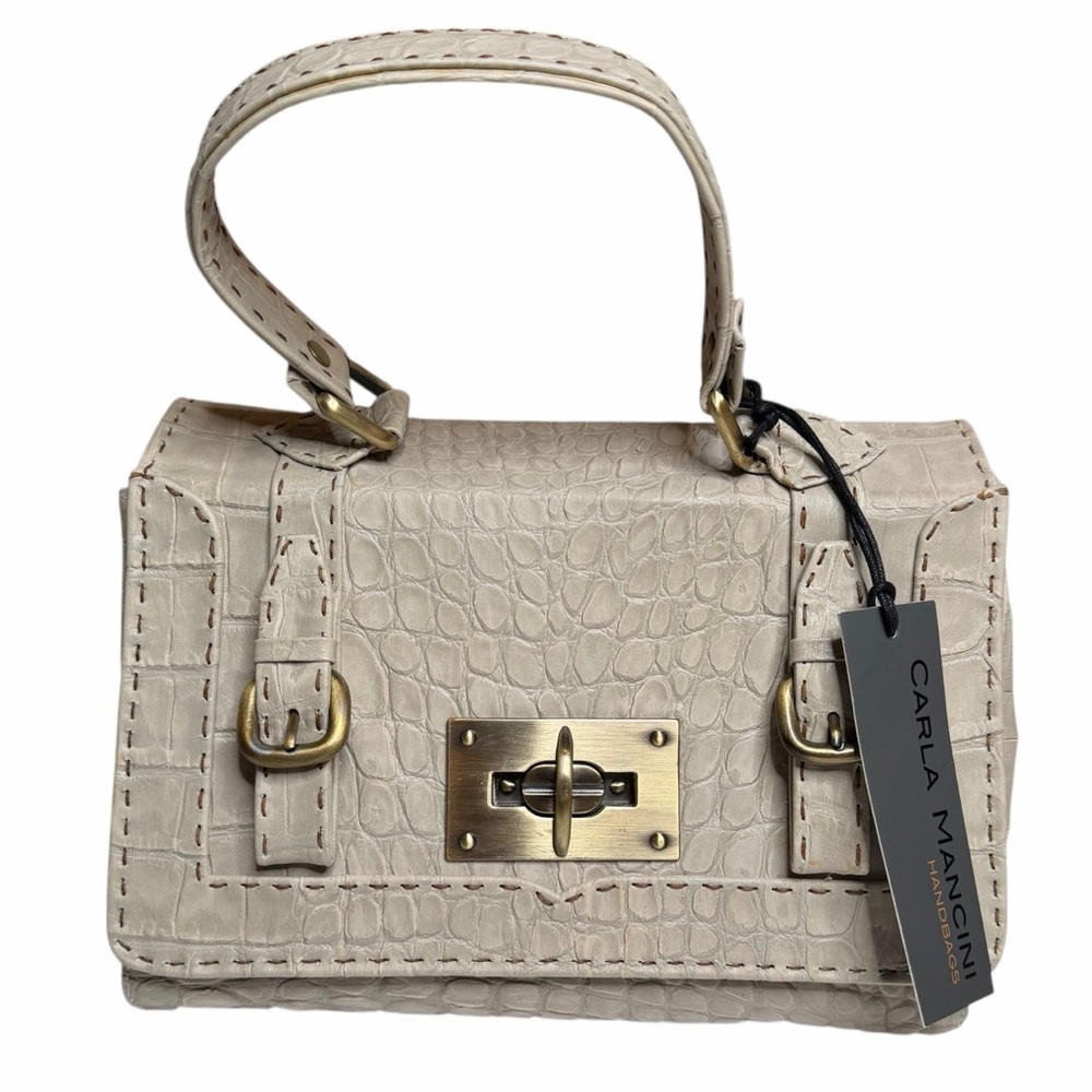 CARLA MANCINI Cream Crocodile‎ Croco Croc-Embossed Purse Bag NWT Shoulder Tote